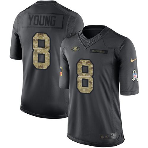 49ers #8 Steve Young Black Men's Stitched Limited 2016 Salute To Service Jersey