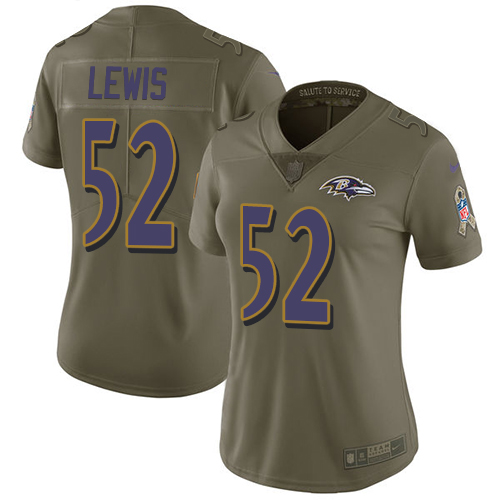Ravens #52 Ray Lewis Olive Women's Stitched Limited 2017 Salute To Service Jersey