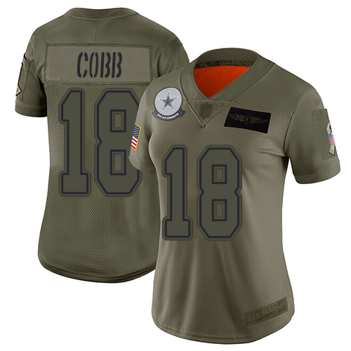 Dallas Cowboys #18 Randall Cobb Camo Women's Stitched Limited 2019 Salute to Service Jersey Womens