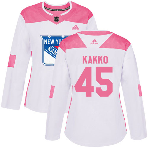 Adidas New York Rangers #45 Kappo Kakko White/Pink Authentic Fashion Women's Stitched Jersey Womens