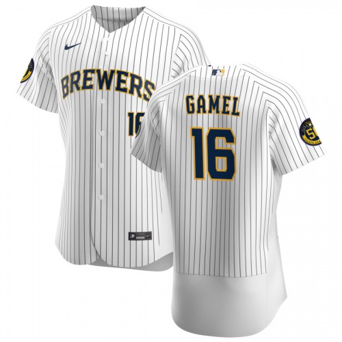 Milwaukee Milwaukee Brewers #16 Ben Gamel Men's White Home 2020 Authentic Player Jersey Men's