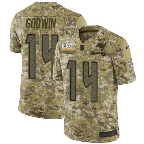 Buccaneers #14 Chris Godwin Camo Youth Super Bowl LV Bound Stitched Limited 2018 Salute To Service Jersey
