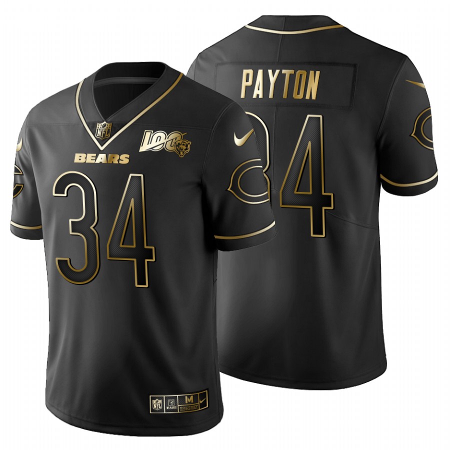 Chicago Bears #34 Walter Payton Men's Black Golden Limited 100 Jersey