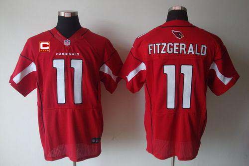 Cardinals #11 Larry Fitzgerald Red Team Color With C Patch Men's Stitched Elite Jersey