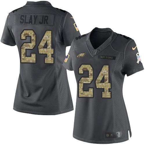 Philadelphia Eagles #24 Darius Slay Jr Black Women's Stitched Limited 2016 Salute to Service Jersey Womens