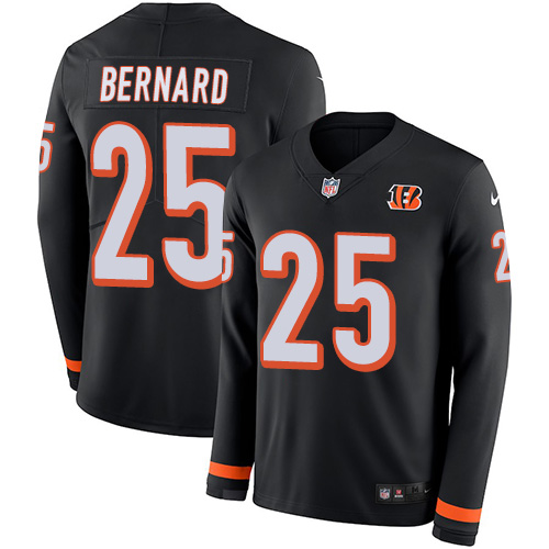 Cincinnati Bengals #25 Giovani Bernard Black Team Color Men's Stitched Limited Therma Long Sleeve Jersey Men's