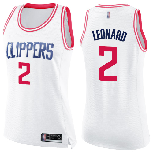 Los Angeles Clippers #2 Kawhi Leonard White/Pink Womens Swingman Fashion Jersey Womens