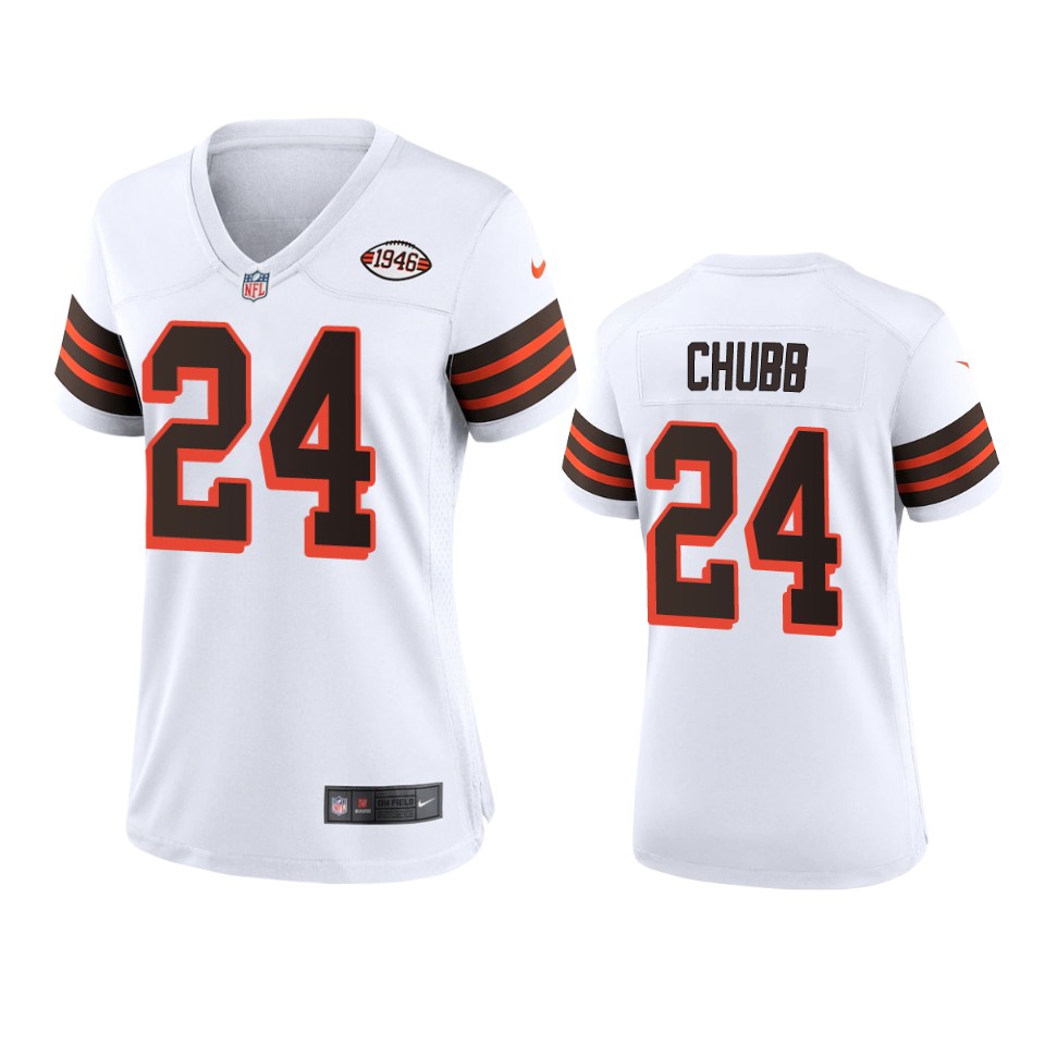 Women Browns #24 Nick Chubb 1946 Collection Alternate Game Limited Jersey - White
