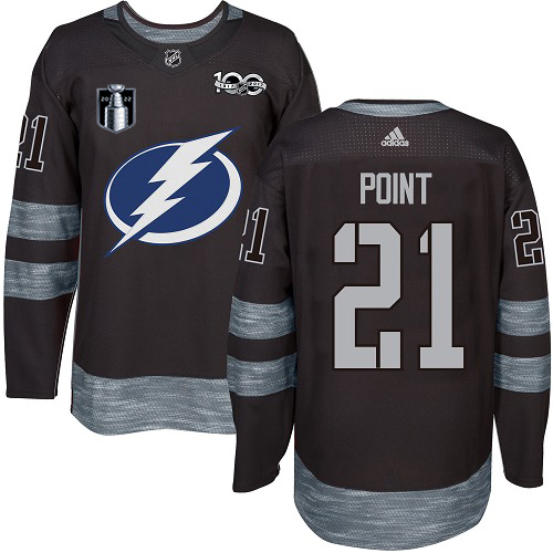 Adidas Tampa Bay Lightning #21 Brayden Point Black 2022 Stanley Cup Final Patch 100th Anniversary Stitched Jersey Men's