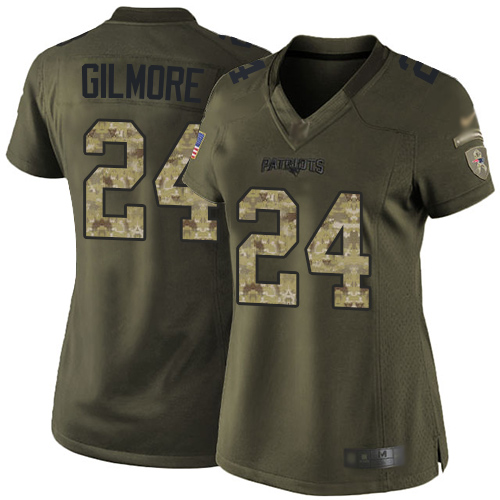 New England Patriots #24 Stephon Gilmore Green Women's Stitched Limited 2015 Salute to Service Jersey Womens