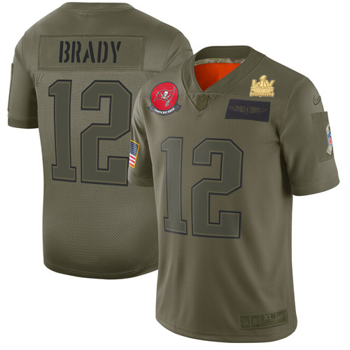 Buccaneers #12 Tom Brady Camo Men's Super Bowl LV Champions Patch Stitched Limited 2019 Salute To Service Jersey
