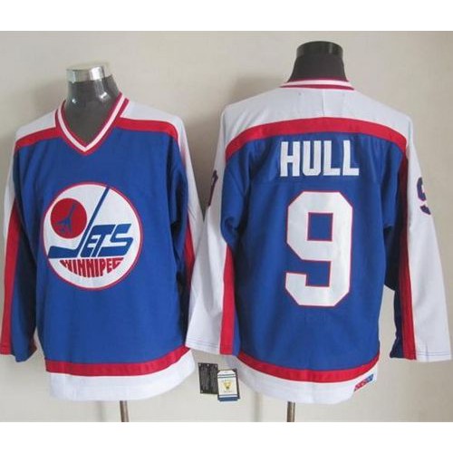 Winnipeg Jets #9 Bobby Hull Blue/White CCM Throwback Stitched Jersey Men's