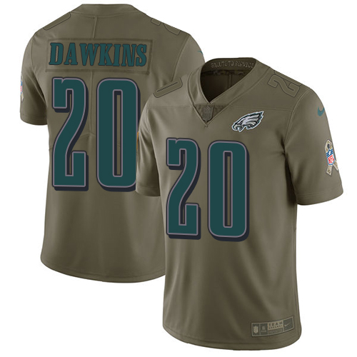 Eagles #20 Brian Dawkins Olive Men's Stitched Limited 2017 Salute To Service Jersey