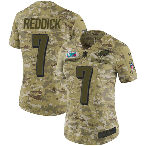 Eagles #7 Haason Reddick Camo Super Bowl LVII Patch Women's Stitched Limited 2018 Salute To Service Jersey