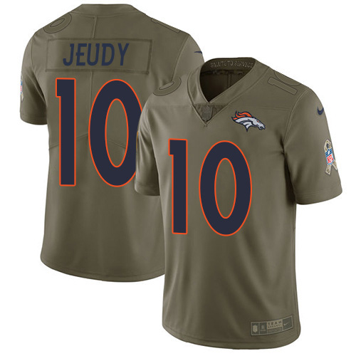 Broncos #10 Jerry Jeudy Olive Men's Stitched Limited 2017 Salute To Service Jersey