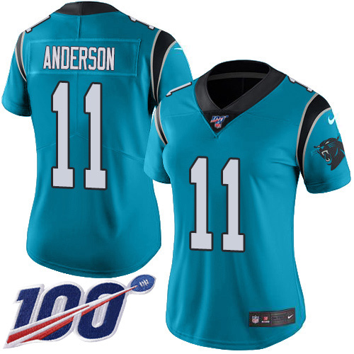 Carolina Panthers #11 Robby Anderson Blue Women's Stitched Limited Rush 100th Season Jersey Womens