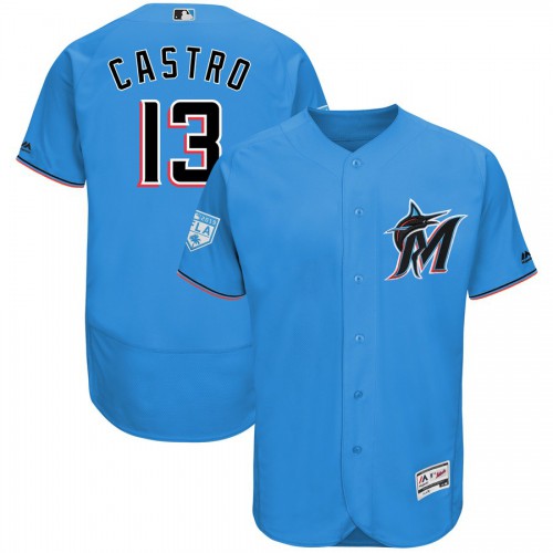 Miami Marlins #13 Starlin Castro Blue 2019 Spring Training Flex Base Stitched Jersey Men's