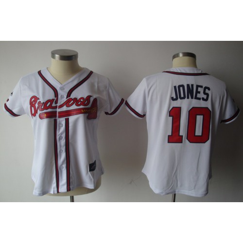 Atlanta Braves #10 Chipper Jones White Women's Fashion Stitched Jersey Womens