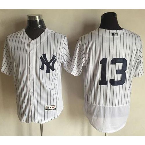 New York Yankees #13 Alex Rodriguez White Strip Flexbase Authentic Collection Stitched Jersey Men's