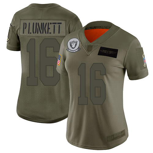 Las Vegas Raiders #16 Jim Plunkett Camo Women's Stitched Limited 2019 Salute to Service Jersey Womens