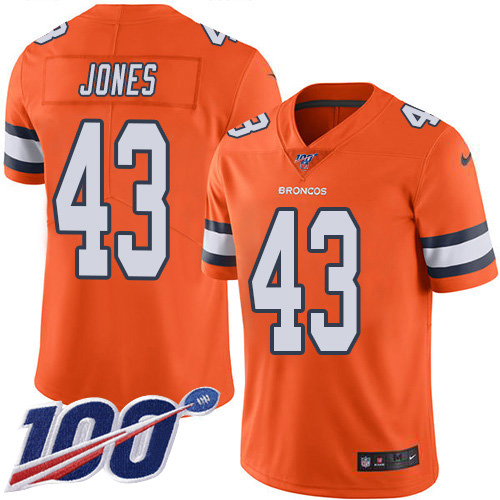 Denver Broncos #43 Joe Jones Orange Men's Stitched Limited Rush 100th Season Jersey Men's