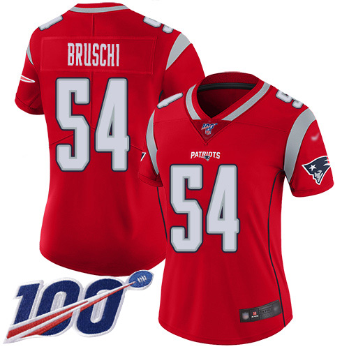 New England Patriots #54 Tedy Bruschi Red Women's Stitched Limited Inverted Legend 100th Season Jersey Womens