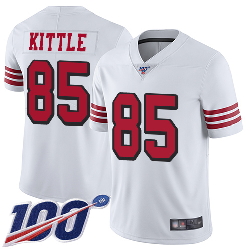 49ers #85 George Kittle White Rush Youth Stitched Limited 100th Season Jersey