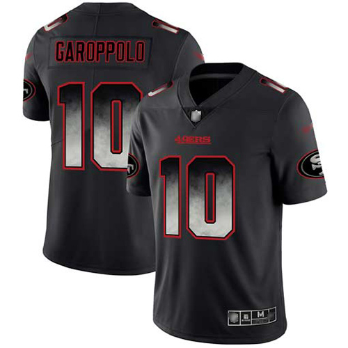 49ers #10 Jimmy Garoppolo Black Men's Stitched Vapor Untouchable Limited Smoke Fashion Jersey