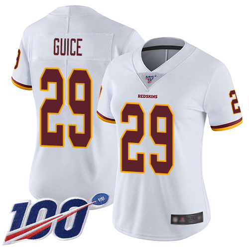 Washington Commanders #29 Derrius Guice White Women's Stitched 100th Season Vapor Limited Jersey Womens