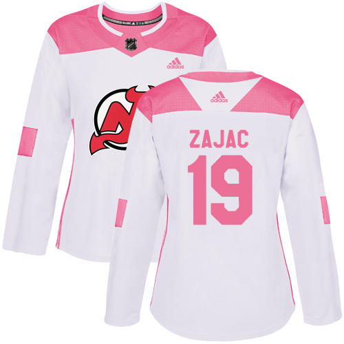 Adidas New Jersey Devils #19 Travis Zajac White/Pink Authentic Fashion Women's Stitched Jersey Womens