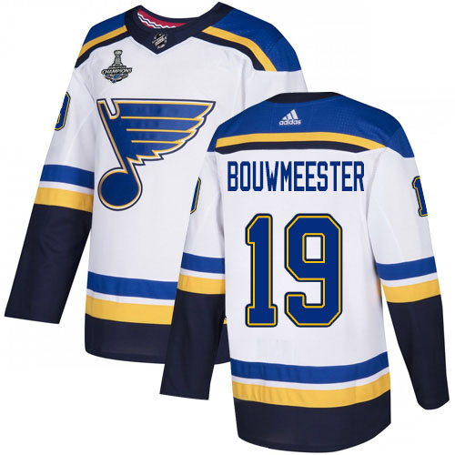 Adidas St. Louis Blues #19 Jay Bouwmeester White Road Authentic 2019 Stanley Cup Champions Stitched Jersey Men's