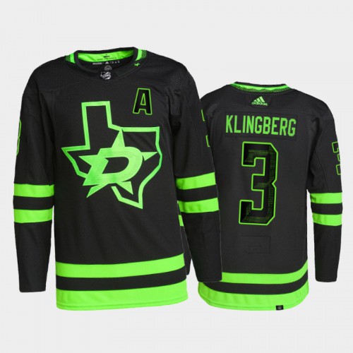 Adidas Dallas Stars #3 John Klingberg Men's 2021-22 Alternate Authentic Jersey - Black Men's