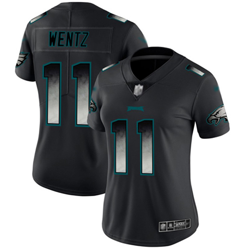Philadelphia Eagles #11 Carson Wentz Black Women's Stitched Vapor Untouchable Limited Smoke Fashion Jersey Womens