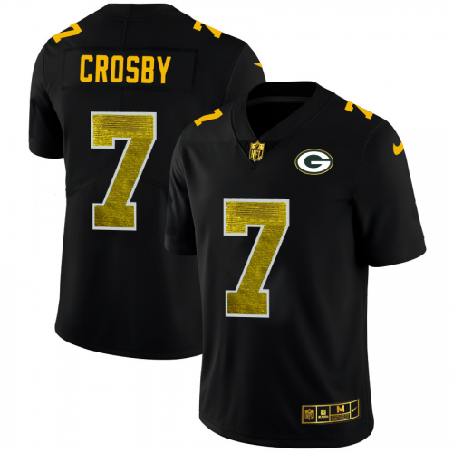 Green Bay Green Bay Packers #7 Mason Crosby Men's Black Golden Sequin Vapor Limited Jersey Men's
