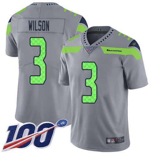Seattle Seahawks #3 Russell Wilson Gray Men's Stitched Limited Inverted Legend 100th Season Jersey Men's