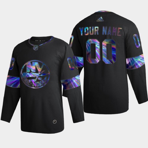 New York Islanders Custom Men's Iridescent Holographic Collection Jersey - Black
