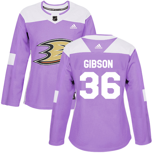 Adidas Anaheim Ducks #36 John Gibson Purple Authentic Fights Cancer Women's Stitched Jersey Womens
