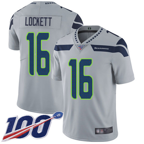Seahawks #16 Tyler Lockett Grey Alternate Men's Stitched 100th Season Vapor Limited Jersey