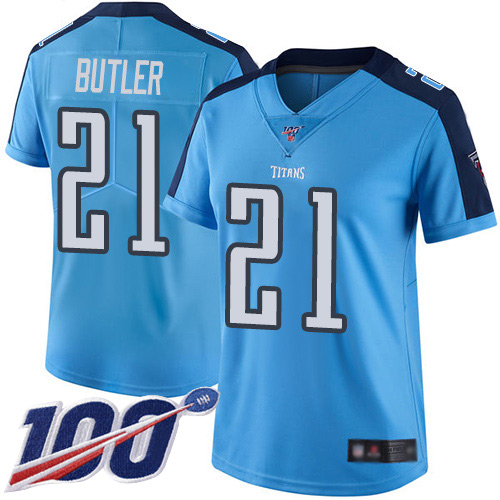Tennessee Titans #21 Malcolm Butler Light Blue Women's Stitched Limited Rush 100th Season Jersey Womens