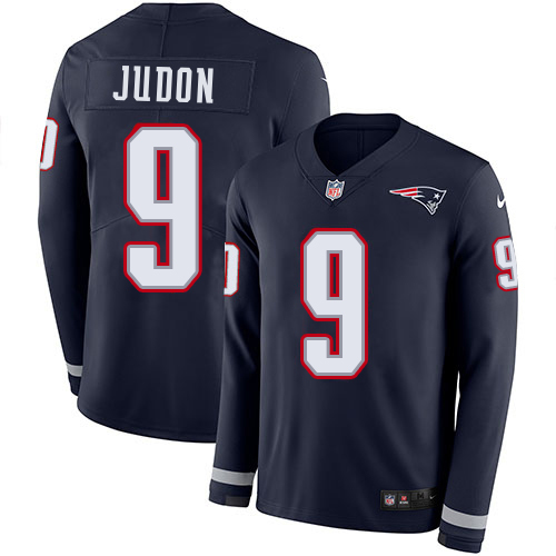 Patriots #9 Matt Judon Navy Blue Team Color Men's Stitched Limited Therma Long Sleeve Jersey