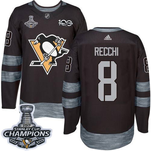 Adidas Pittsburgh Penguins #8 Mark Recchi Black 1917-2017 100th Anniversary Stanley Cup Finals Champions Stitched Jersey Men's