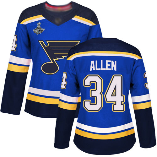 Adidas St. Louis Blues #34 Jake Allen Blue Home Authentic Stanley Cup Champions Women's Stitched Jersey Womens