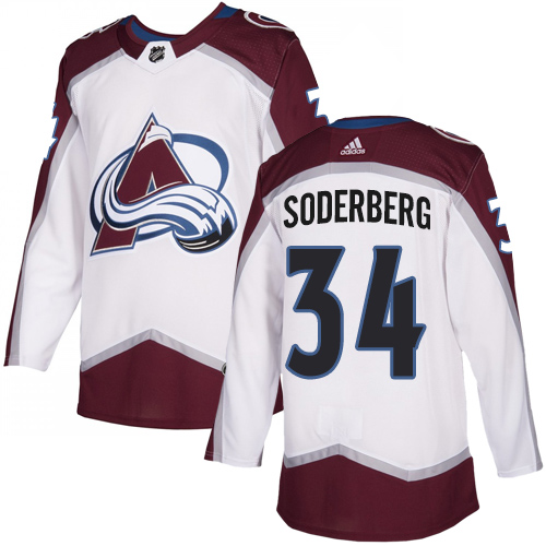 Adidas Colorado Avalanche #34 Carl Soderberg White Road Authentic Stitched Jersey Men's