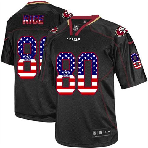 49ers #80 Jerry Rice Black Men's Stitched Elite USA Flag Fashion Jersey