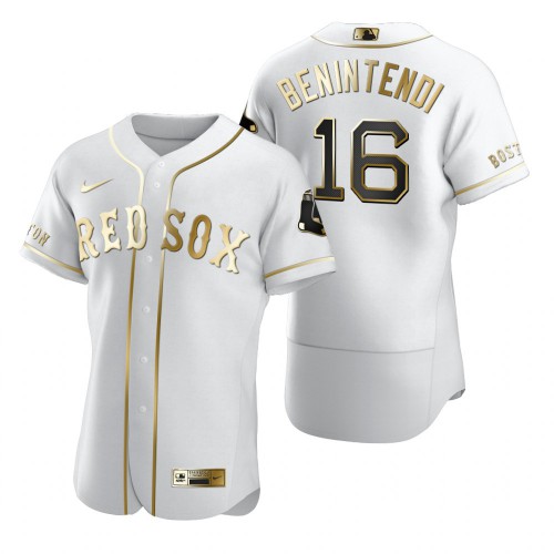 Boston Boston Red Sox #16 Andrew Benintendi White Men's Authentic Golden Edition Jersey Men's