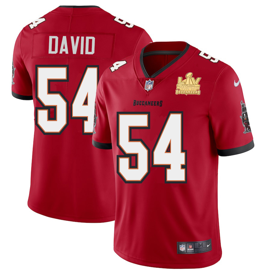 Tampa Bay Buccaneers #54 Lavonte David Men's Super Bowl LV Champions Patch Red Vapor Limited Jersey