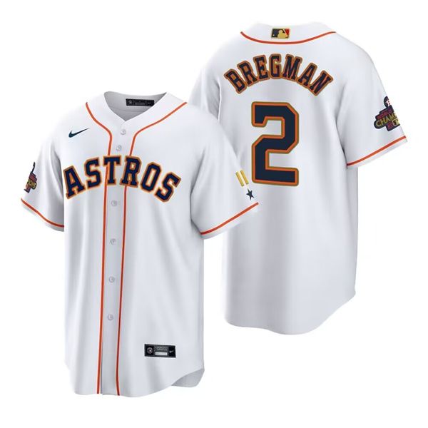 Houston Astros #2 Alex Bregman White Gold 2022 World Series Champions Stitched Men's Jersey
