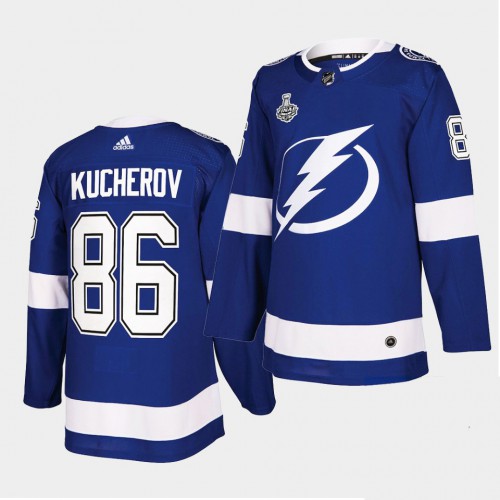 Adidas Tampa Bay Lightning #86 Nikita Kucherov Blue Home Authentic 2021 Stanley Cup Final Patch Jersey Men's