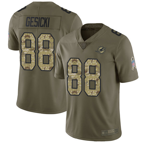 Dolphins #88 Mike Gesicki Olive/Camo Men's Stitched Limited 2017 Salute To Service Jersey