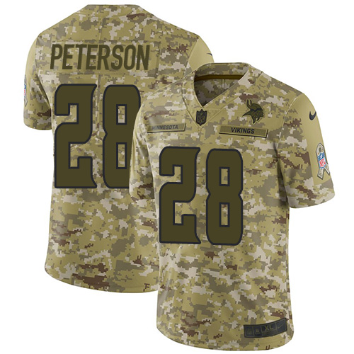 Minnesota Vikings #28 Adrian Peterson Camo Youth Stitched Limited 2018 Salute to Service Jersey Youth